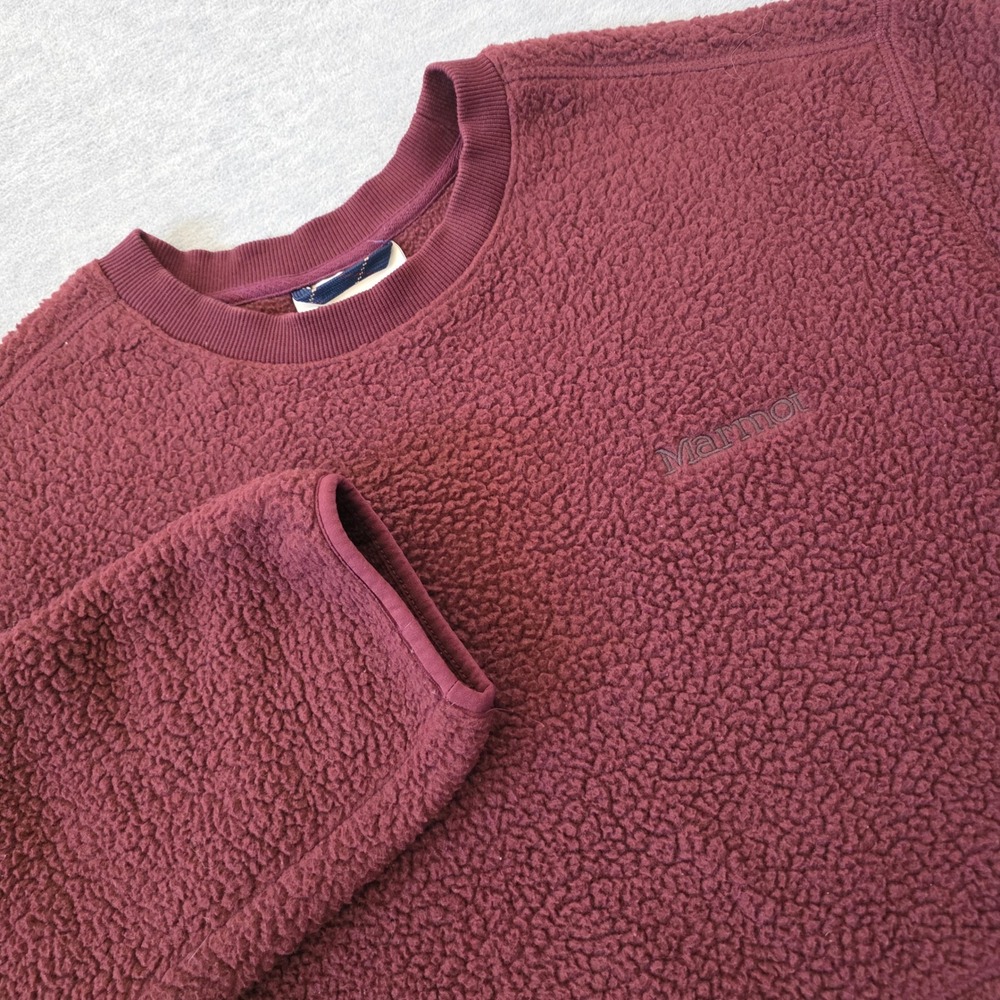 Marmot Mountain Works Mens Burgundy Sherpa Fleece Crewneck Sweatshirt M13196 XL